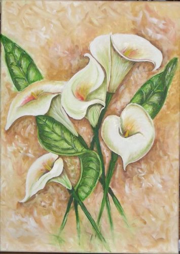 Four White Lilies Painting on Canvas Hand Painted High Quality Wall Art for Home Decor