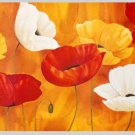 In Field, Yellow White and Red Poppies Painting on Canvas Hand Painted High Quality Wall Art for