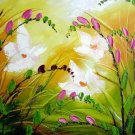 Pink and White Wild Flowers Painting on Canvas Hand Painted High Quality Wall Art for Home Decor