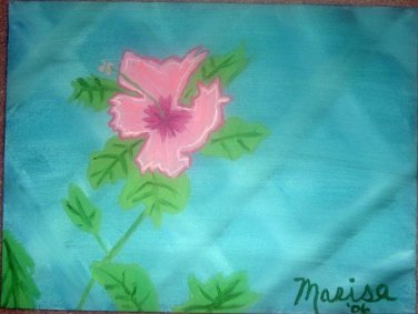 Pink Flower, Sky Blue Painting on Canvas Hand Painted High Quality Wall Art for Home Decor