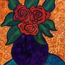 Purple Vase with Three Red Roses Painting on Canvas Hand Painted High Quality Wall Art for Home