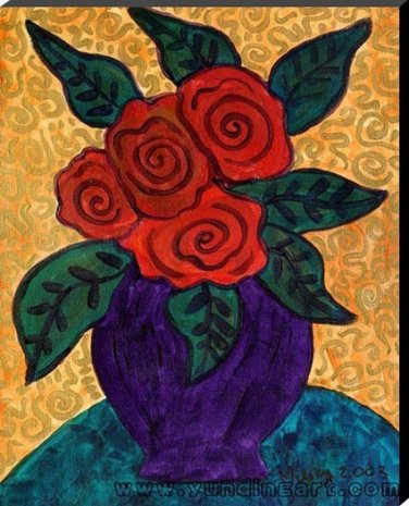 100% Hand-Paint Red Roses in a Jar Painting on Canvas Hand Painted High Quality Wall Art for