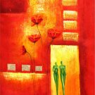 Room with Red Flowers Painting on Canvas Hand Painted High Quality Wall Art for Home Decor