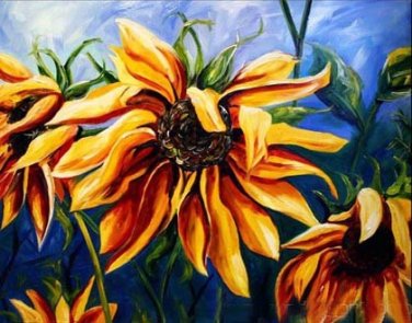 Three Brown Flowers Painting on Canvas Hand Painted High Quality Wall Art for Home Decor