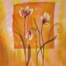 Three Green Flowers Painting on Canvas Hand Painted High Quality Wall Art for Home Decor