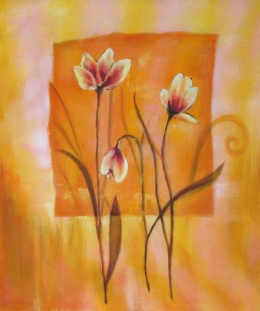 Three Green Flowers Painting on Canvas Hand Painted High Quality Wall Art for Home Decor