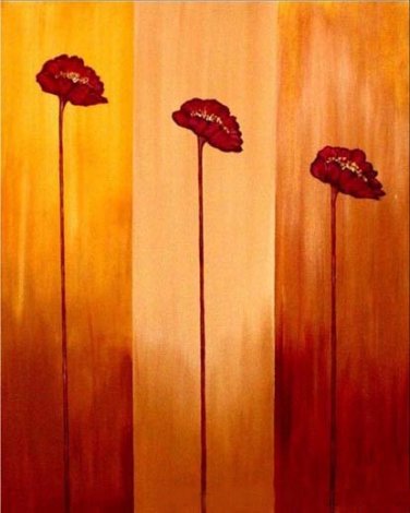 Three Red Roses in a Bottle Painting on Canvas Hand Painted High Quality Wall Art for Home Decor