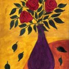 100% Hand-Paint Three Red Roses in a Green Bottle Painting on Canvas Hand Painted High Quality