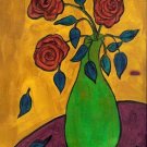Three Red Roses in a Purple Bottle Painting on Canvas Hand Painted High Quality Wall Art for