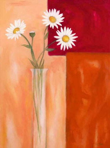 Three White Flowers in a Glass Bottle Painting on Canvas Hand Painted High Quality Wall Art for