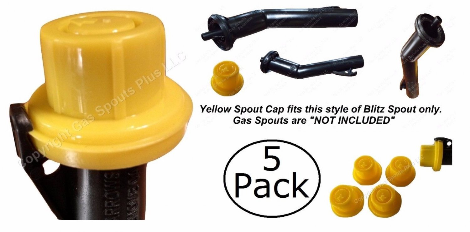 5PK BLITZ Replacement YELLOW SPOUT CAP Top Fuel GAS CAN 900302 900092