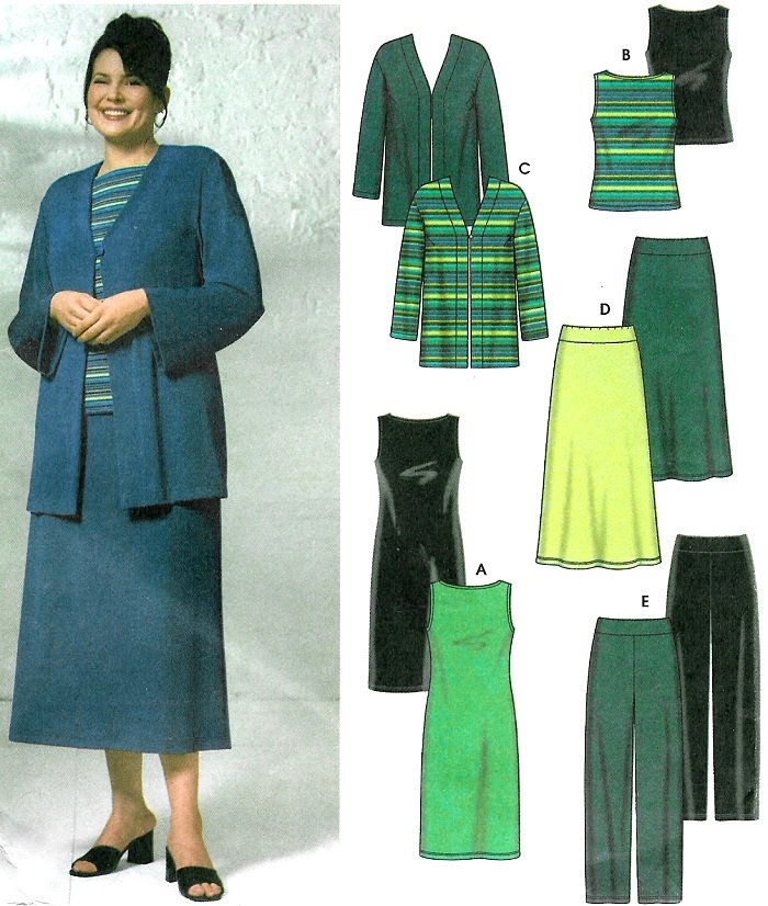 Plus Size Sewing Pattern Easy Knit Dress Top Jacket Skirt Pant Wardrobe