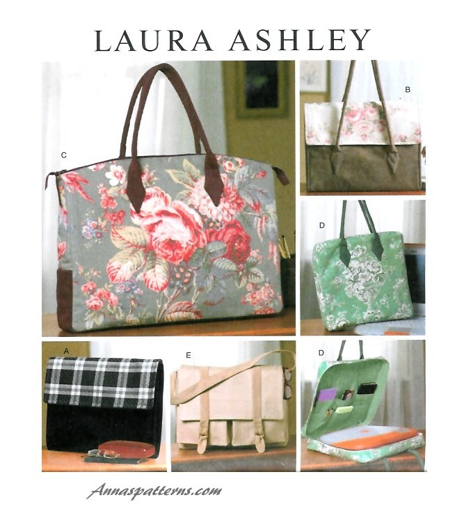 Laura Ashley Briefcase Tote Sewing Pattern Laptop Messenger Bag ...