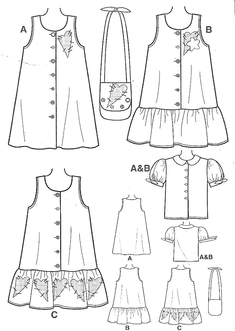 Girls Jumper Dress Sewing Pattern Button Front Ruffle Blouse Heart Star ...