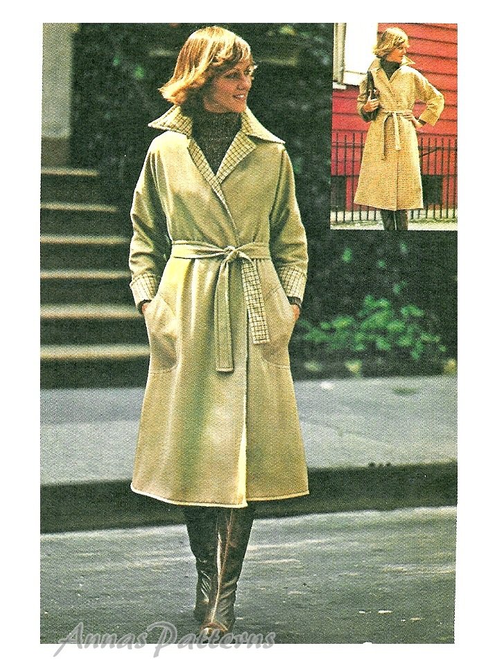 Misses Trench Coat Sewing Pattern Reversible Wrap Rain Jacket Aline Below Knee Vintage 3915 10