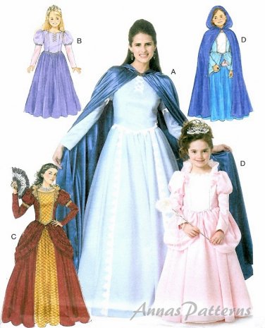 Misses Gothic Gown Dress Costume Pattern Renaissance Medieval Snow White Halloween Cape 6420 S-XL