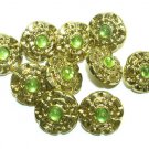Vintage Metal Buttons Flower Green Rhinestone Shaped Unique Set of 11 Sewing Crafts 3/4 Inch