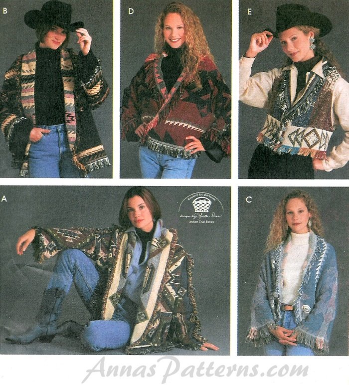 Blanket Jacket Sewing Pattern Western Southwest Fringed Shawl Collar