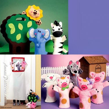 Animal Puppet Sewing Pattern Three Little Pigs Wolf Lamb Zebra Lion Elephant Farm Zoo 6671