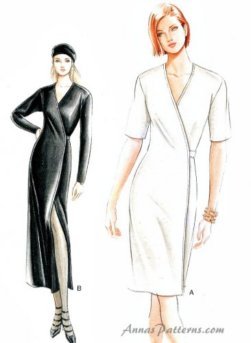 Vogue Sewing Pattern Wrap Dress Slim Fit Sexy Extended Shoulder Long Short Sleeve 14 16 18 9234