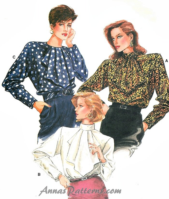 Vogue Sewing Pattern Blouse Jabot Pirate Ruffle Retro Mod Shirt Easy ...