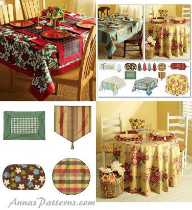 Table Cloth Runner Sewing Pattern Placemat Napkins Square Round Oblong Oval