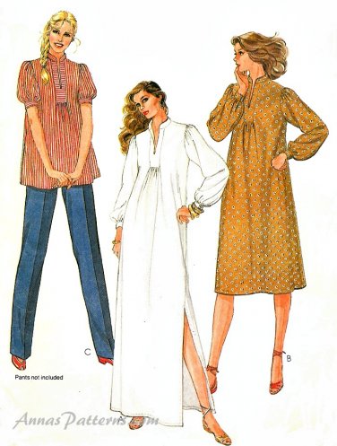 Maternity Top Dress Sewing Pattern Vintage Tunic Knee Ankle Length Peasant Mandarin Collar 8 7926