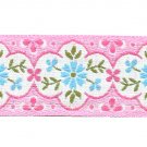 Soft Pink Jacquard Ribbon Flowers Blue Wide Vintage Retro 60s Silky Embroidered Sewing Crafts