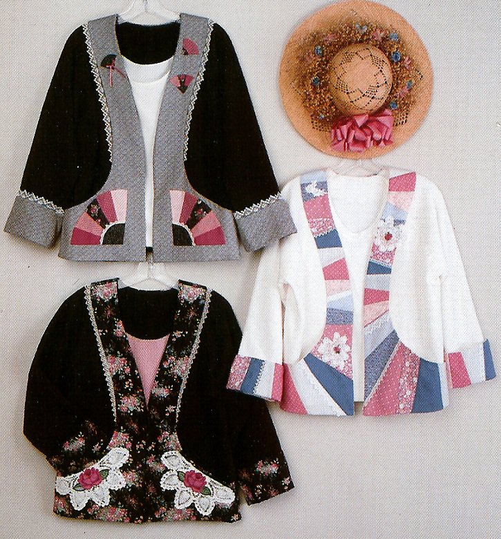 Sweatshirt Jacket Applique Pattern 3 Designs Flower Lace Oriental Fan
