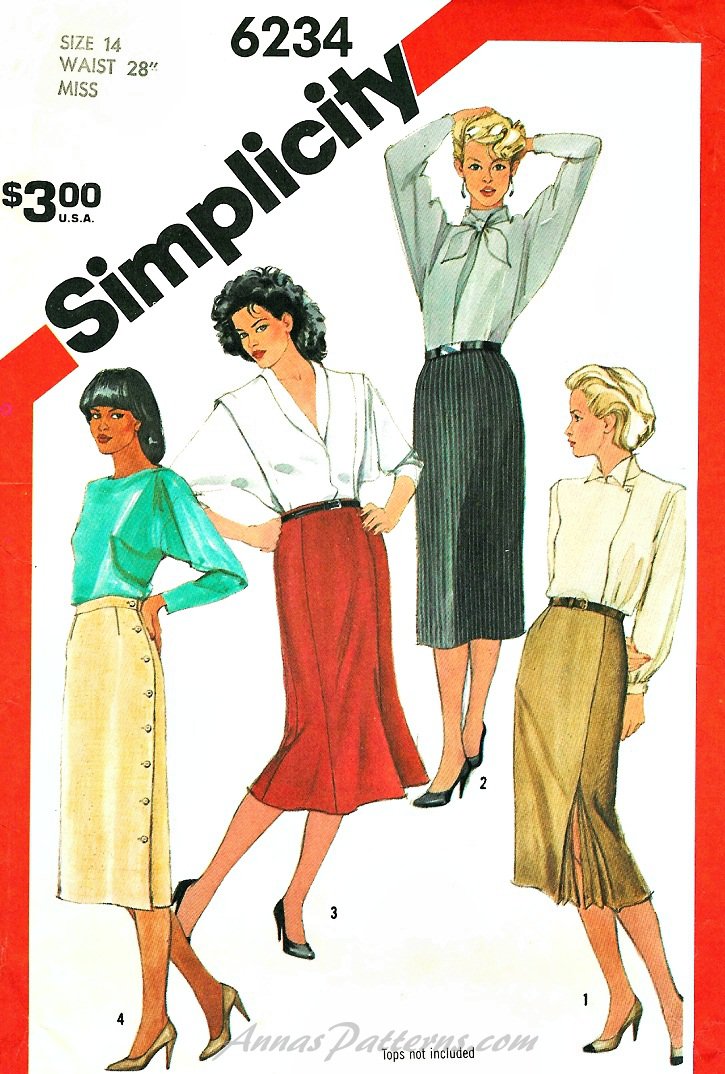 Pencil Skirt Sewing Pattern Vintage Trumpet Gore Pleated Kick Pleat Wrap Easy Slim Fit 14 6234