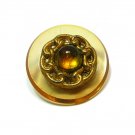Apple Juice Celluloid Button Large Vintage Gold Accent Amber Bead 1 1/8 Coat Jacket Craft Sewing