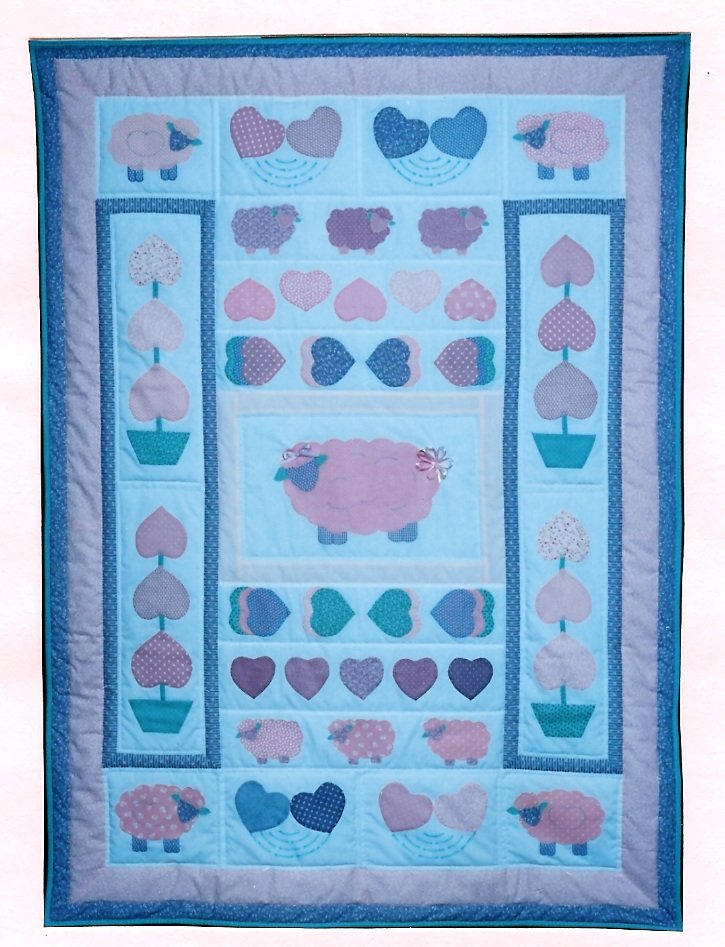 Lamb Hearts Baby Quilt Sewing Pattern Infant Girl Blanket Bedding