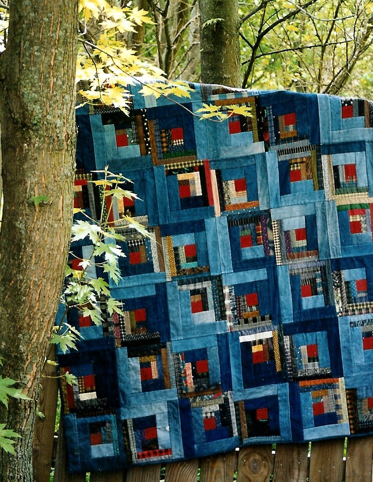 Blue Jean Quilt Sewing Pattern Instructions Easy Blanket Throw Denim Log Cabin Rustic Country Prim