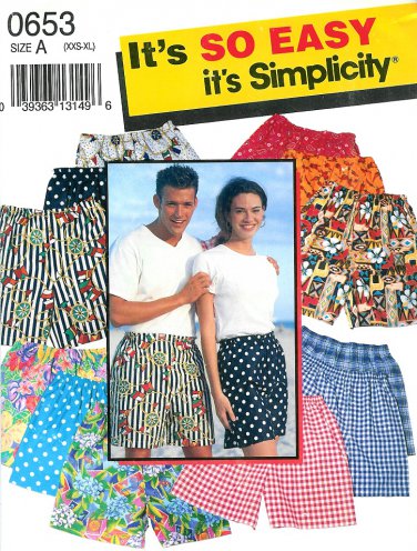 Unisex Shorts Sewing Pattern Easy Pull-on Boxer Style Elastic Waist Teen Adult Men Women 0653