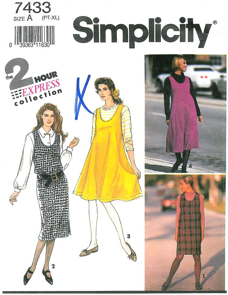 Easy Jumper Dress Sewing Pattern Pullover Knee Above Calf UNeck 624 7433