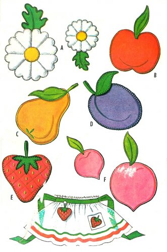 McCall's Vintage Applique Patterns Transfers Daisy Apple Pear Strawberry Plum Peach 1961