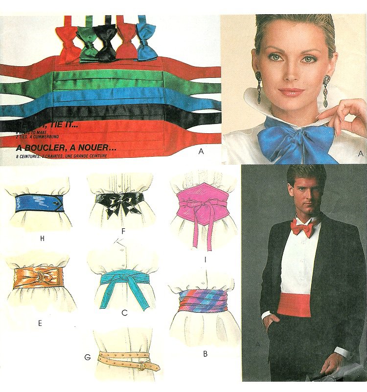 Necktie Cummerbund Belt Sewing Pattern Misses Mens Wrap Tie Vintage