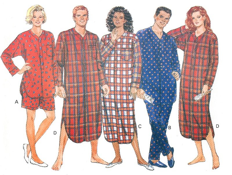 Pajama Sewing Pattern Unisex Nightshirt Top Pant Shorts Easy XS-M 3034 Lounge Casual Sleepwear