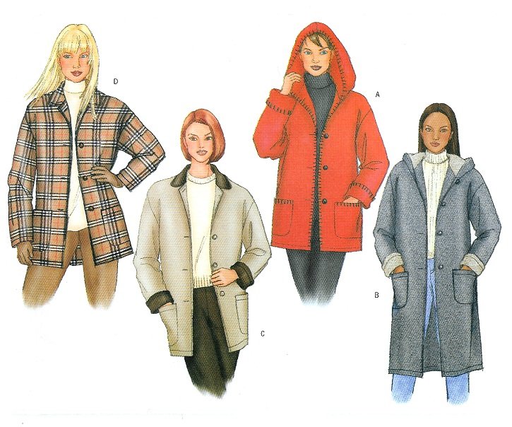 Plus Size Hooded Jacket Sewing Pattern Easy Barn Coat Button Unlined 2 ...