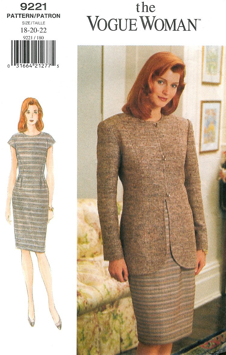 Vogue Dress Sewing Pattern Lined Suit Jacket Tailored Fit Plus Womans ...