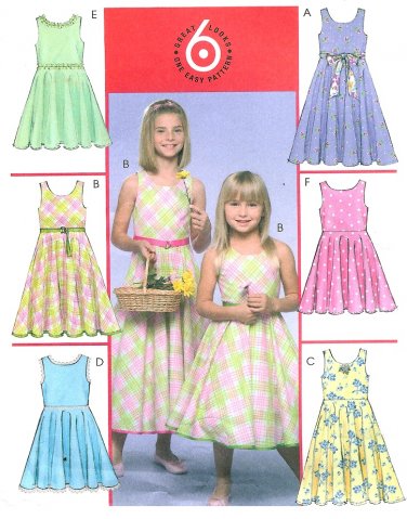Girls Flared Skirt Sewing Pattern Easy Fitted Bodice Sleeveless Spring Easter Summer 7-12 5033