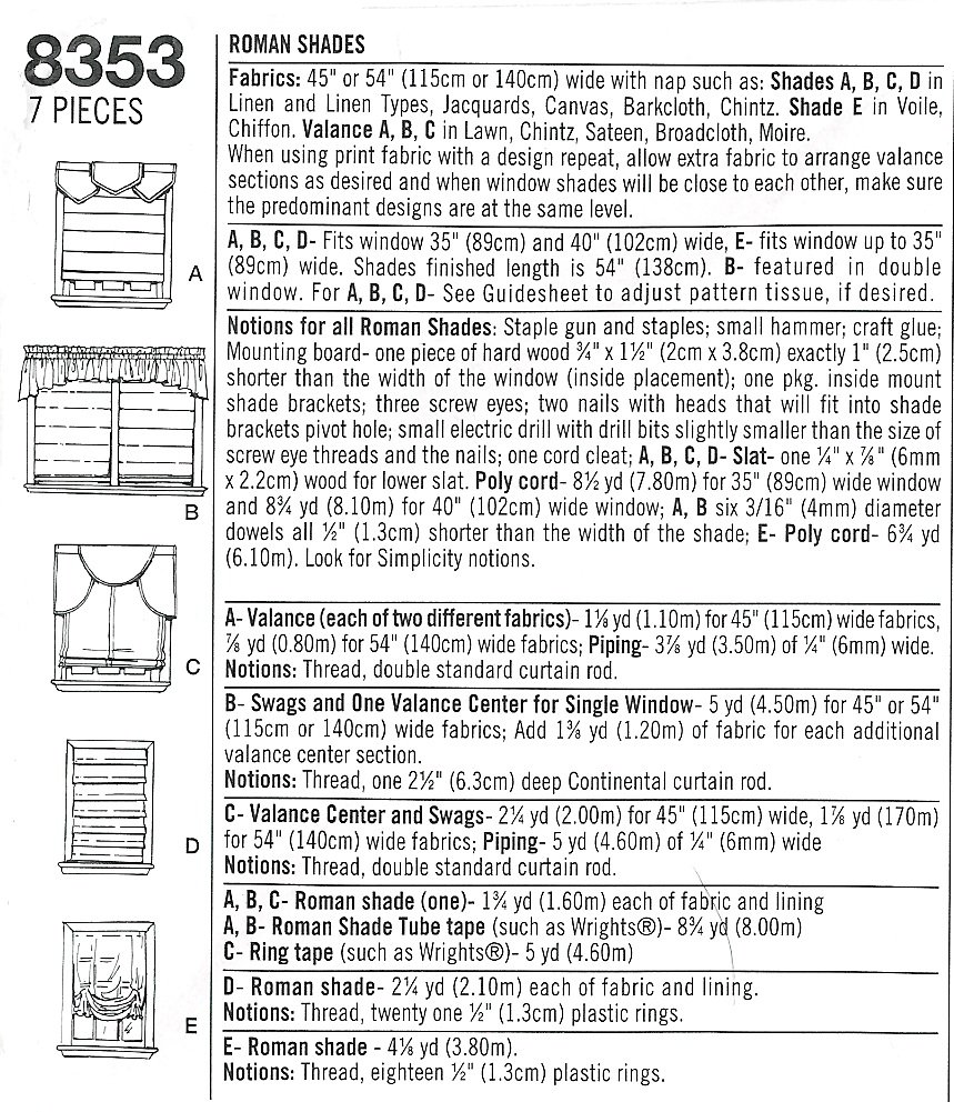 Window Treatment Sewing Pattern Roman Shades Flat Hobbled Gathered