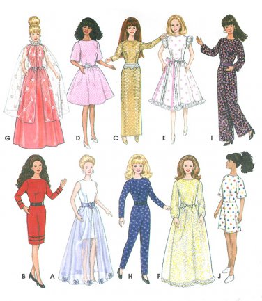 Barbie Doll Fashion Clothes Sewing Pattern Wardrobe Dress Jumper Gown Party Evening 10 Outfits 9838