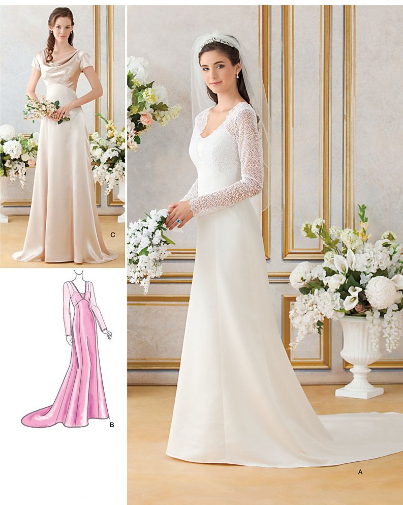 Wedding Gown Pattern Bridal Dress Bridemaids Raised Fitted Bodice Slim ...