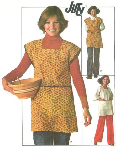 Craft Smock Apron Sewing Pattern 8/10 70s Vintage Tie Back Sleeveless 3/4 Sleeve Front Pockets 7708