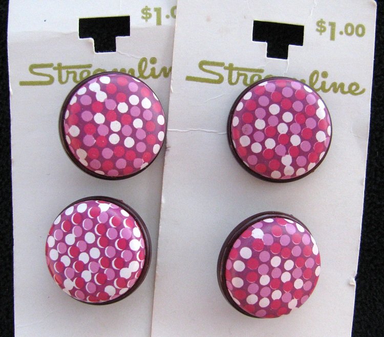 Pink Polka Dot Buttons Vintage Plastic Raspberry Cranberry Lot 7/8 Inch