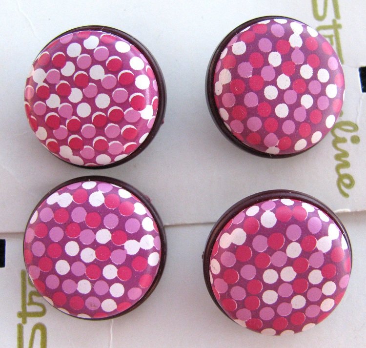 Pink Polka Dot Buttons Vintage Plastic Raspberry Cranberry Lot 7/8 Inch