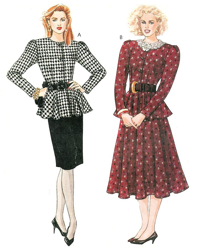 Top Skirt Sewing Pattern Vintage 2 Piece Dress 14-20 Peplum Long Sleeve ...