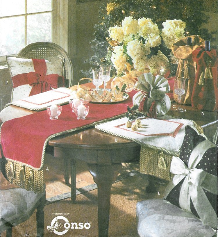 Holiday Table Runner Place Mat Sewing Pattern Elegant Bow Pillows Bottle Gift Bag 8996