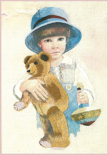 Jimmy Needlepoint Crewel Kit Vintage Country Boy Teddy Bear Spinning Top 10 x 14 Jan Hagara 1979